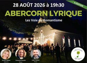 Poster for the concert Les Voix du Romantisme, presented by Abercorn Lyrique on Friday, August 28, 2026, as part of La Route des concerts.