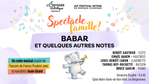 Affiche du concert Babar et quelques autres notes, présenté par L’Odyssée artistique le dimanche 19 juillet 2026 sur La Route des concerts.