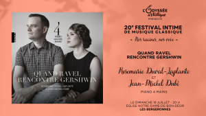 Poster from the concert Quand Ravel rencontre Gershwin, presented by L’Odyssée artistique on Sunday, July 19, 2026, as part of La Route des concerts.